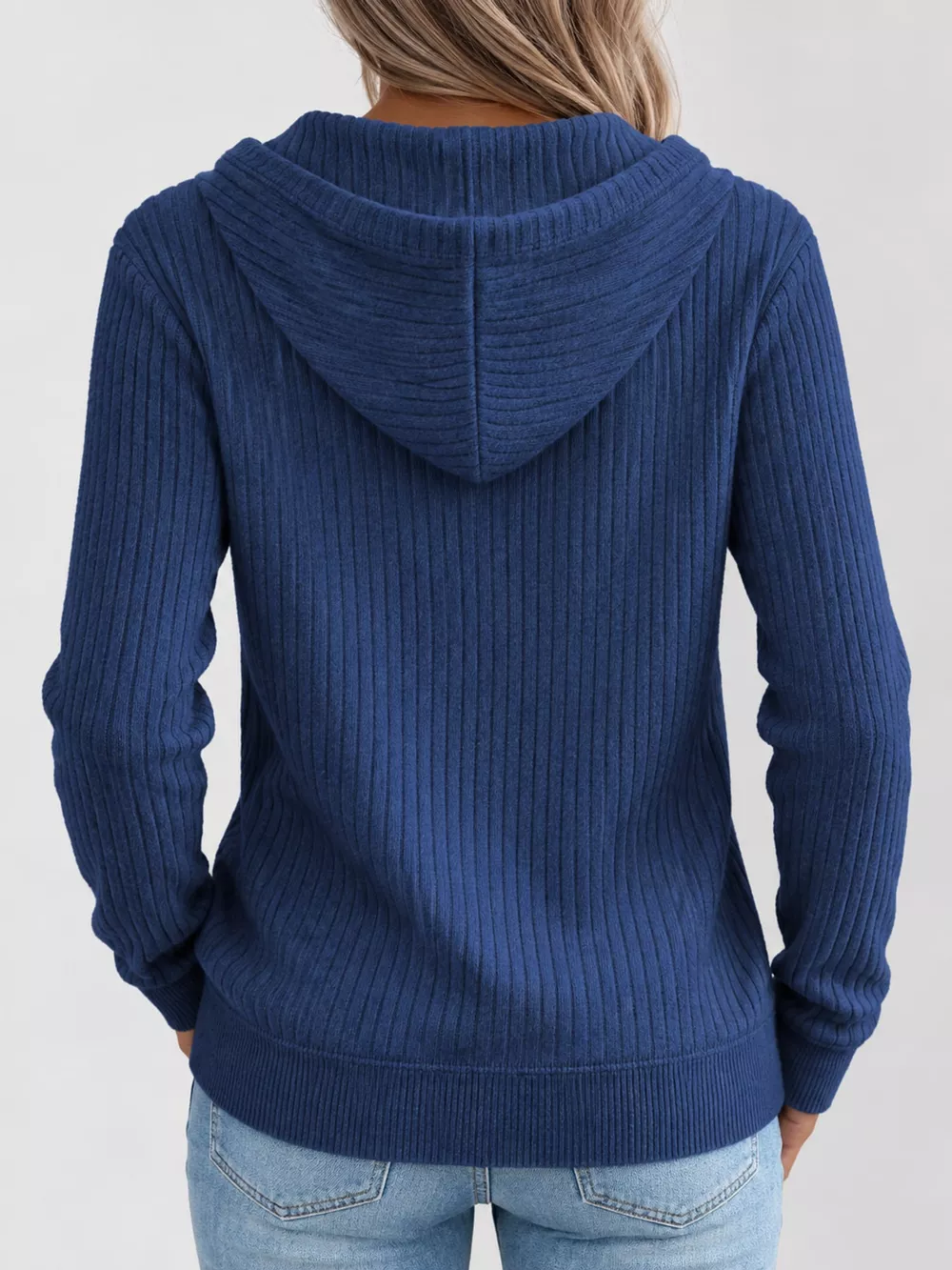 Full Size Ribbed Knit Zip-Up Hooded Cardigan Plus Size, image 12
