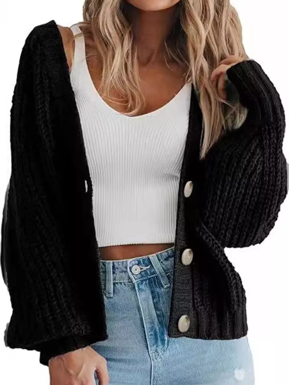 Full Size Chunky Knit Button-Down Cardigan Plus Size, image 4