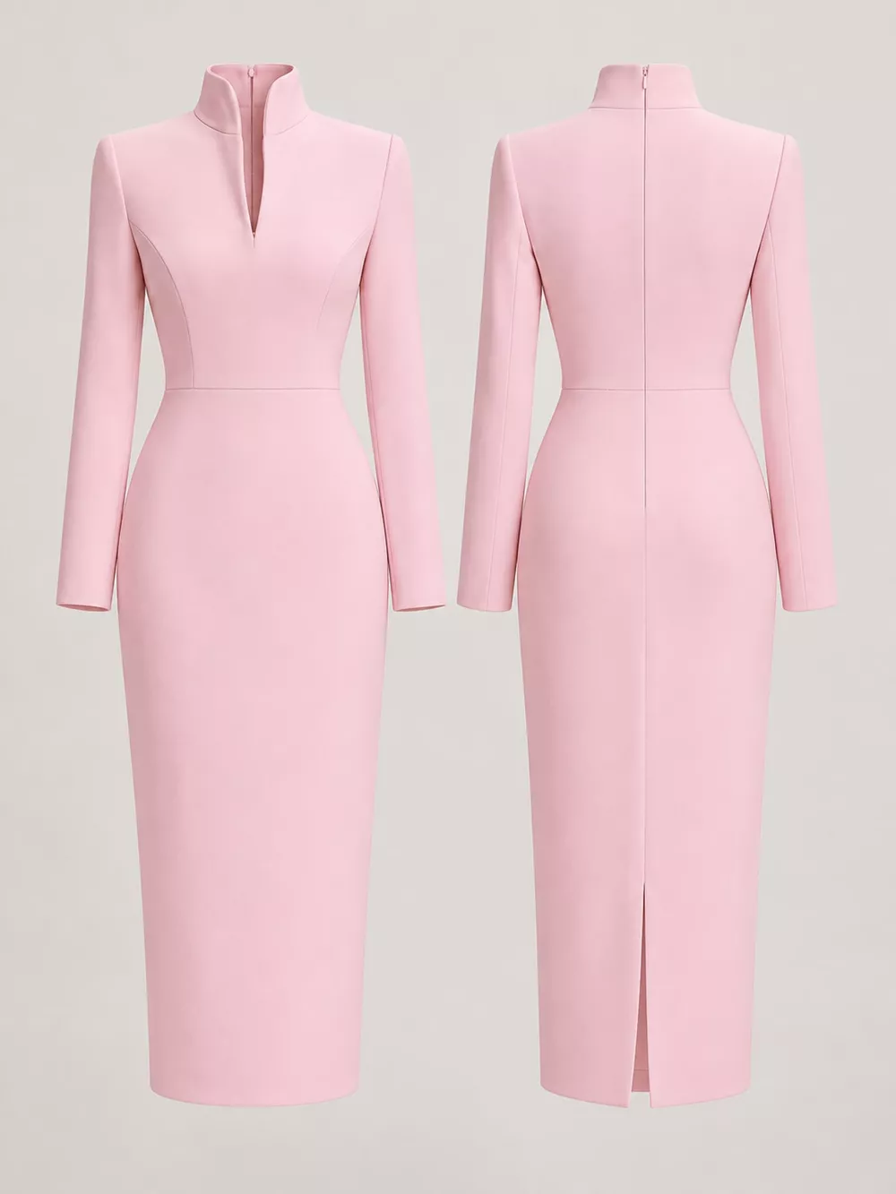 Full Size Stand-Collar Long-Sleeve Midi Dress Plus Size, image 9