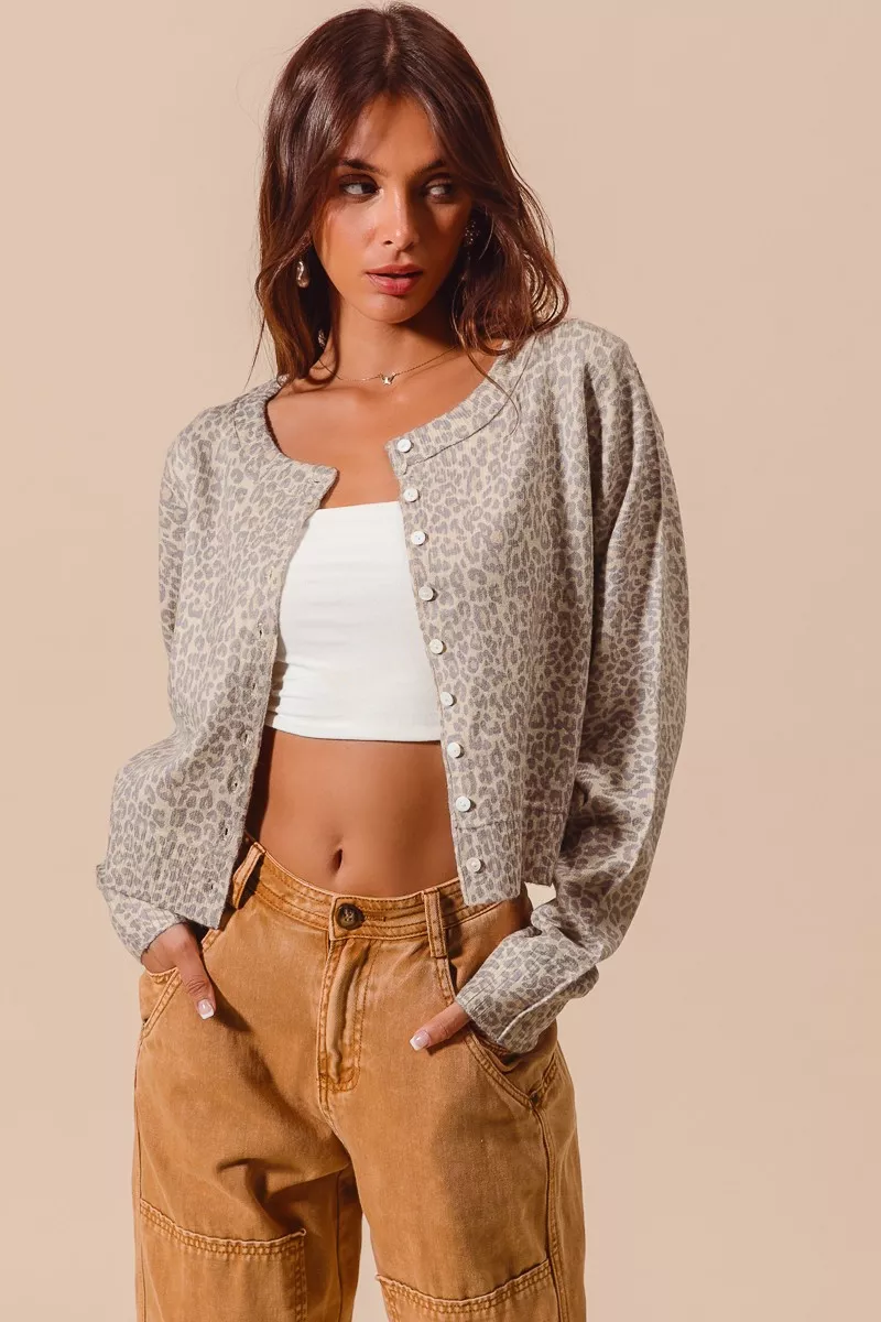 Two Tone Leopard Vintage Print Button Up Cardigan, image 4