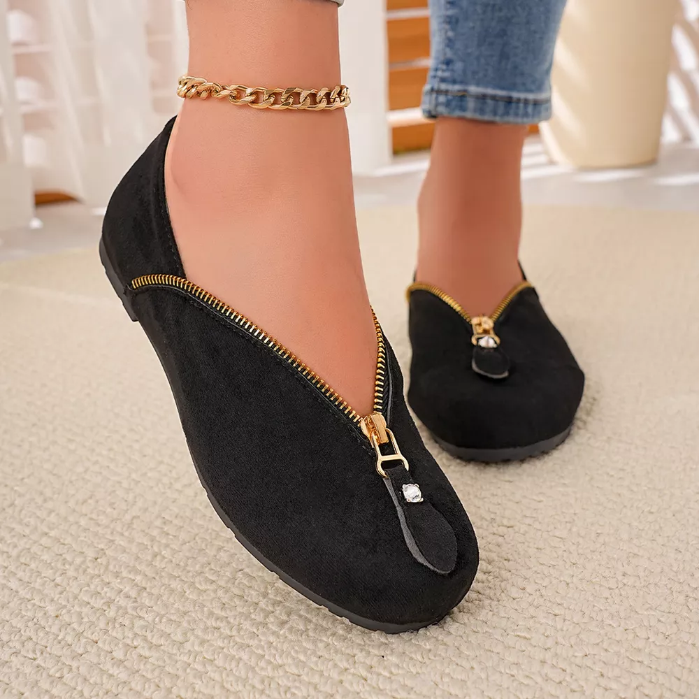 Chic Zipper Detail Flats Slip‑Ons, image 4