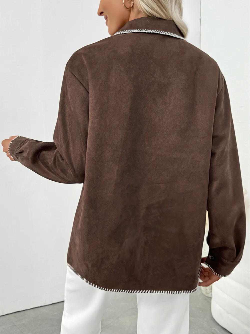 Button Up Contrast Trim Jacket, image 6