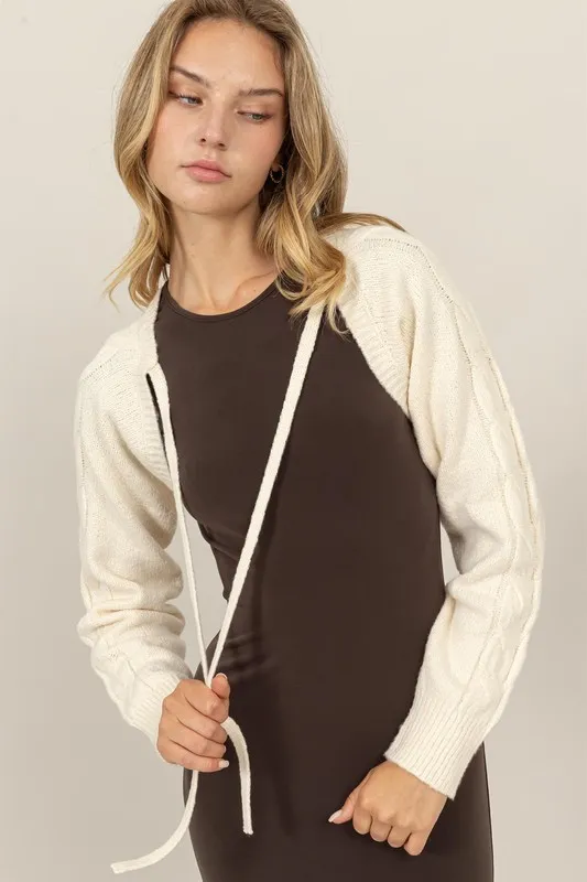 Cable-Knit Tie-Front Shrug, image 2