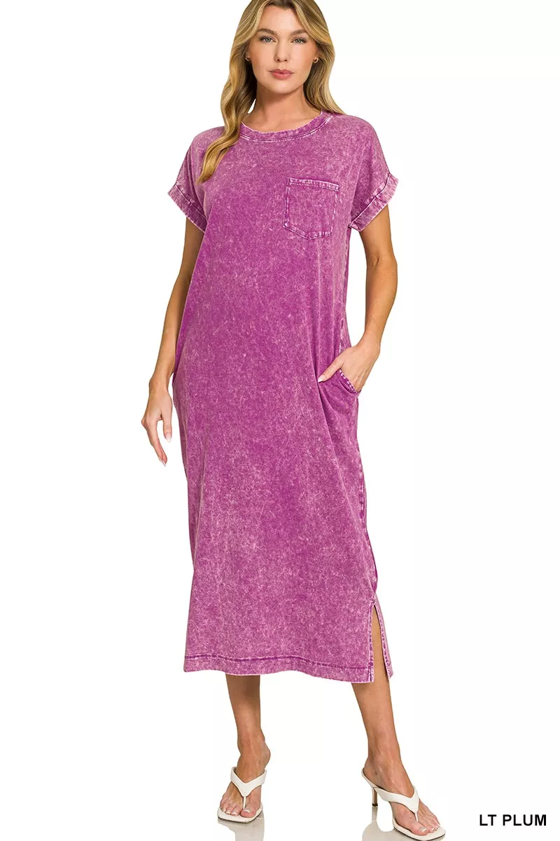 Washed Exposed Seam Short Sleeve T-Shirt Dress