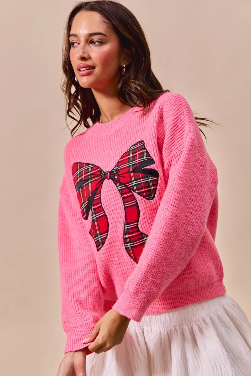 Checker Plaid Ribbon Christmas Holiday Sweater, image 7