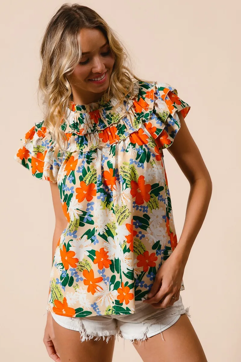 Multi Color Floral Print Woven Top, image 5