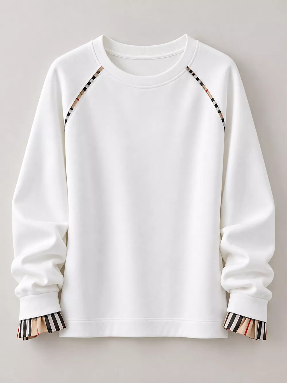 Plaid-Trimmed Crew Neck Sweatshirt, image 4