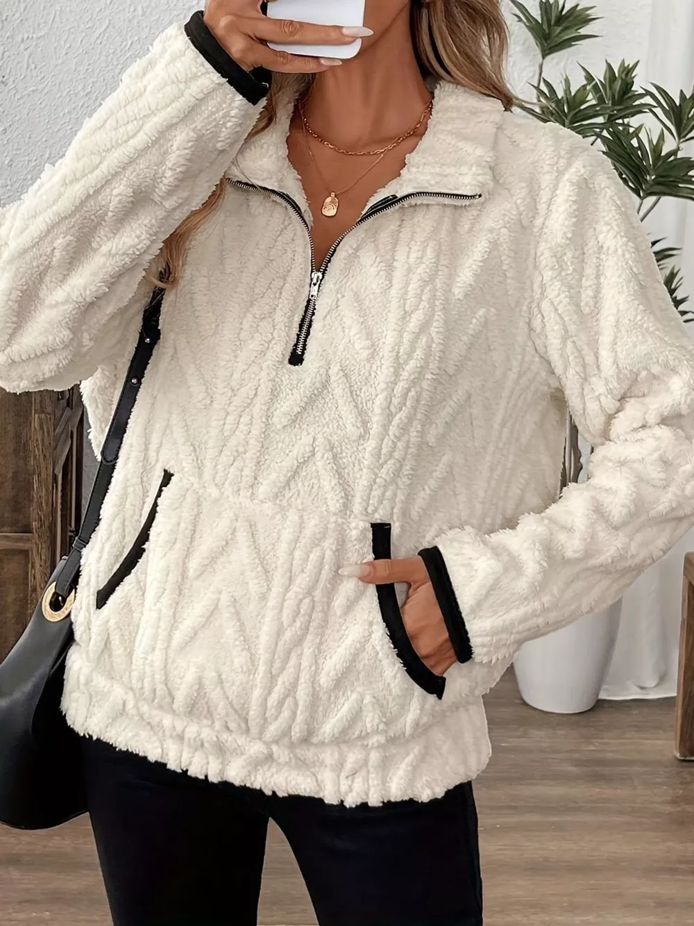 Full Size Quarter-Zip Sherpa Sweatshirt Plus Size, image 3