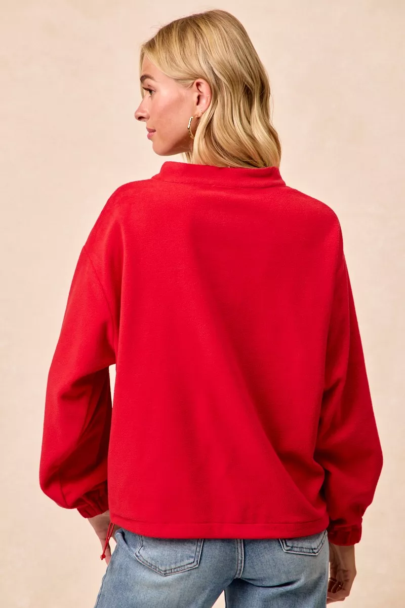 Christmas Theme Fleece Buttoned Top with Pockets, image 8