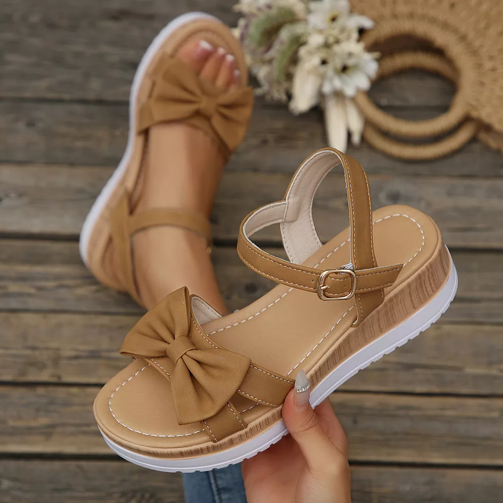 Bow Open Toe Wedge Sandals, image 10