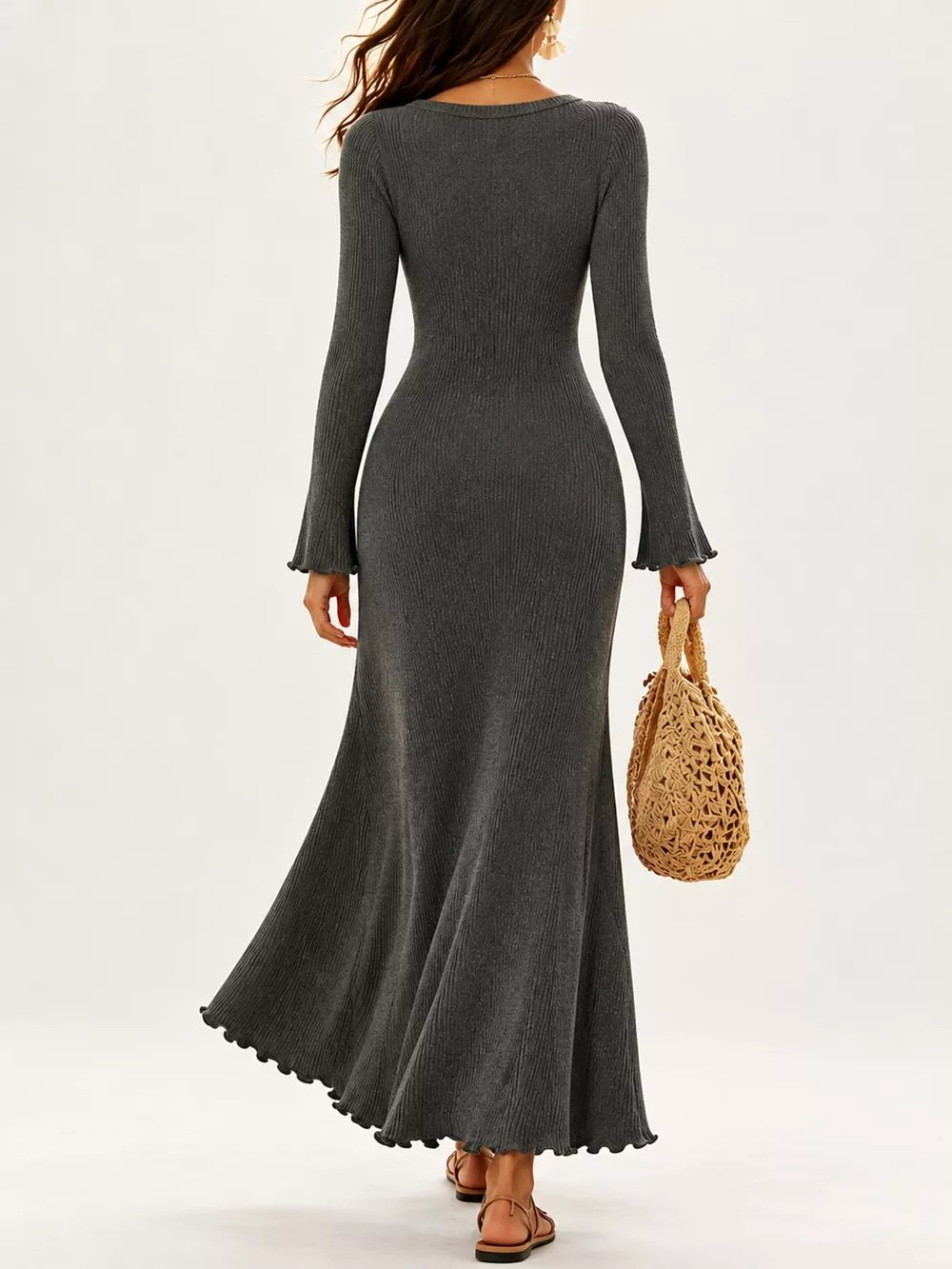 Button-Front Ribbed Knit Maxi Dress, image 20
