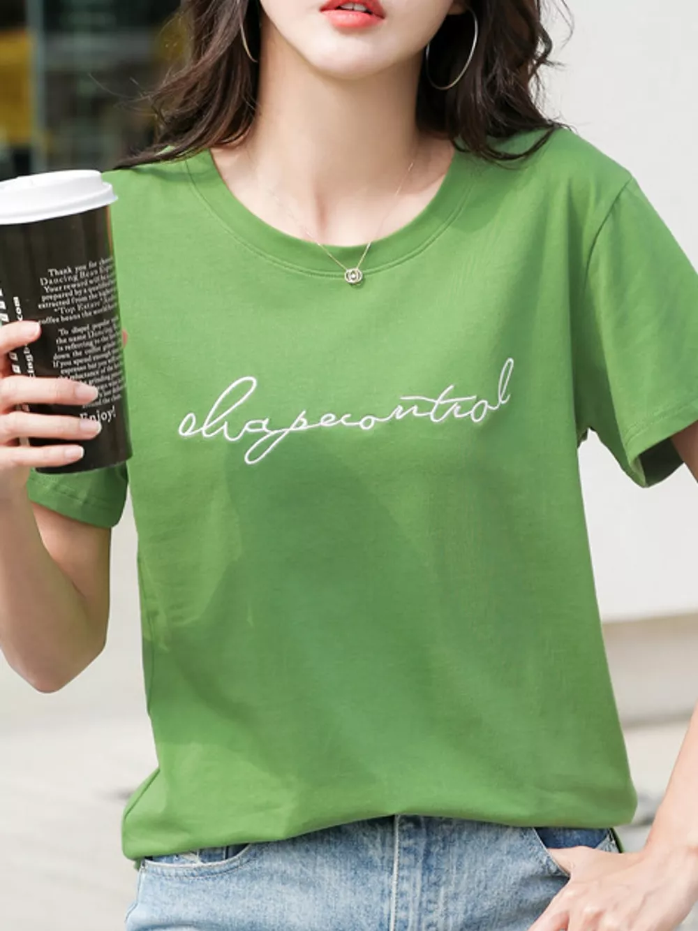 Full Size Letter Embroidered Round Neck T-Shirt Plus Size, image 10