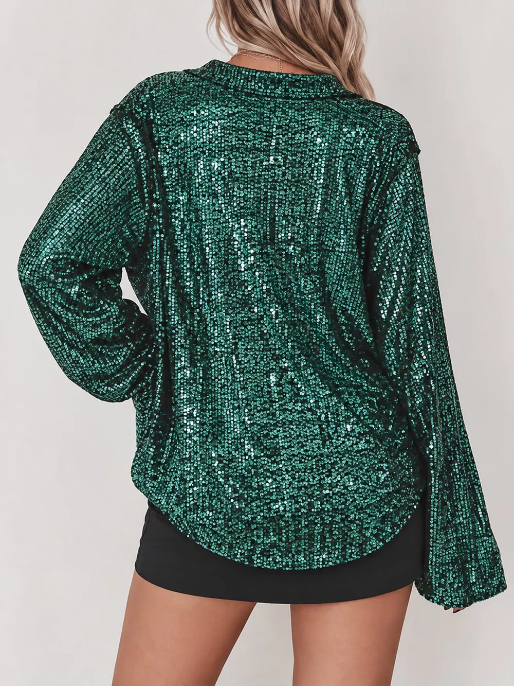 Full Size Sequin Button-Down Shirt Plus Size, image 32