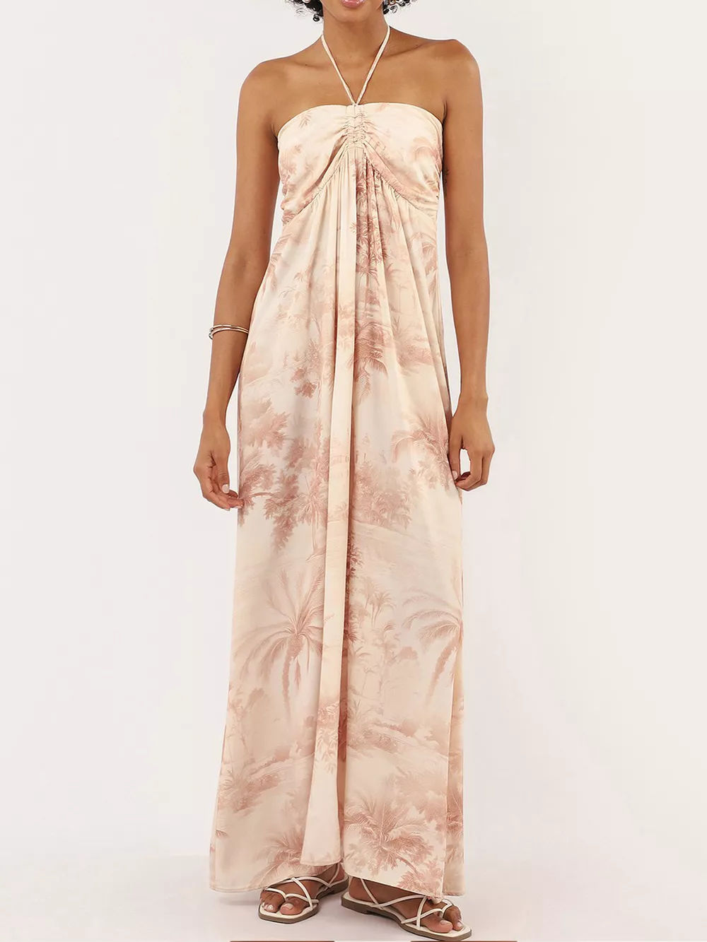 Tropical Print Halter Neck Maxi Dress
