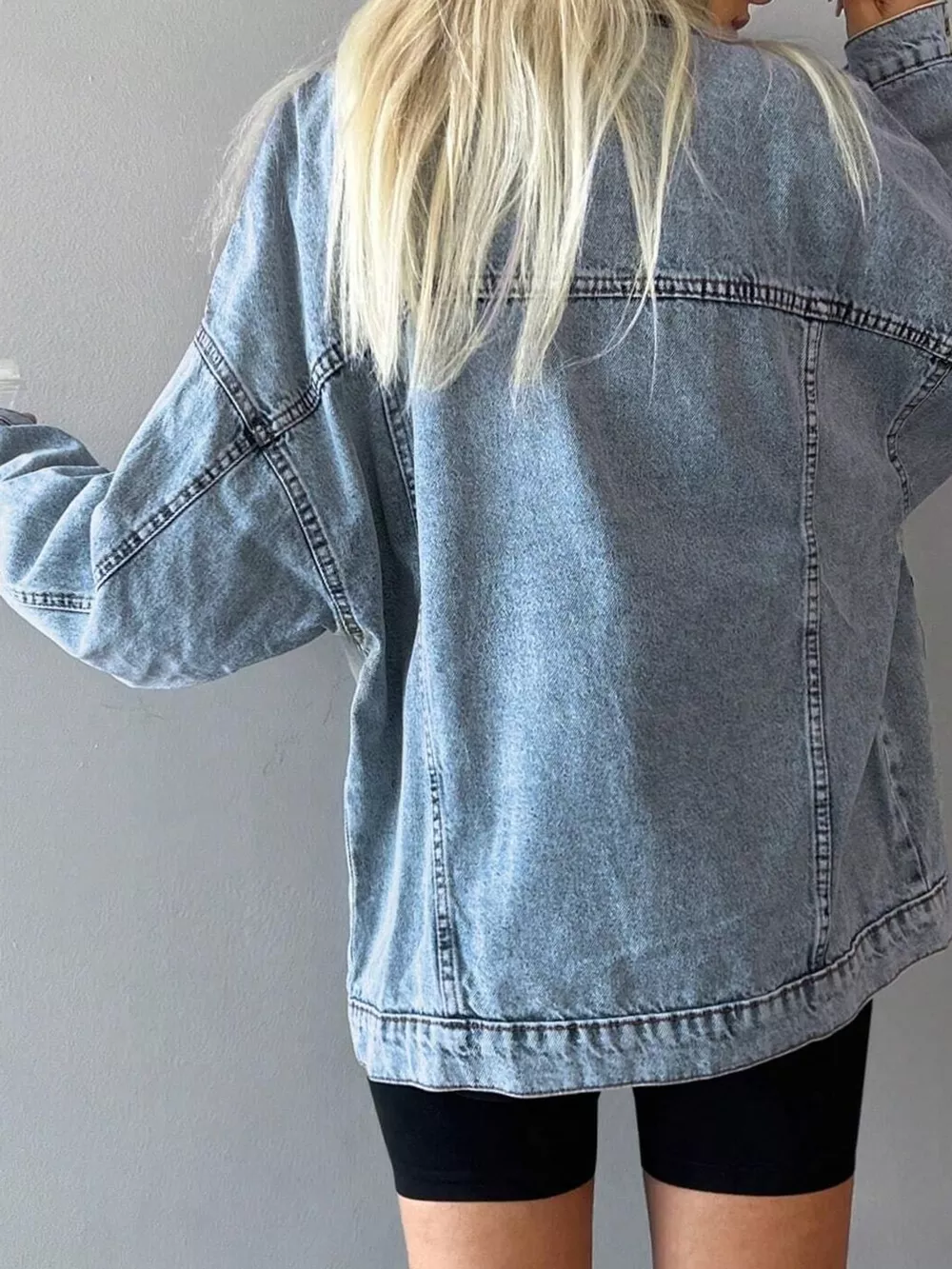 Button Up Dropped Shoulder Denim Jacket, image 8