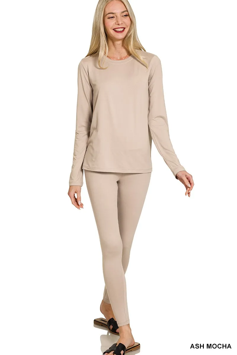 Microfiber Round Neck Top and Leggings Set