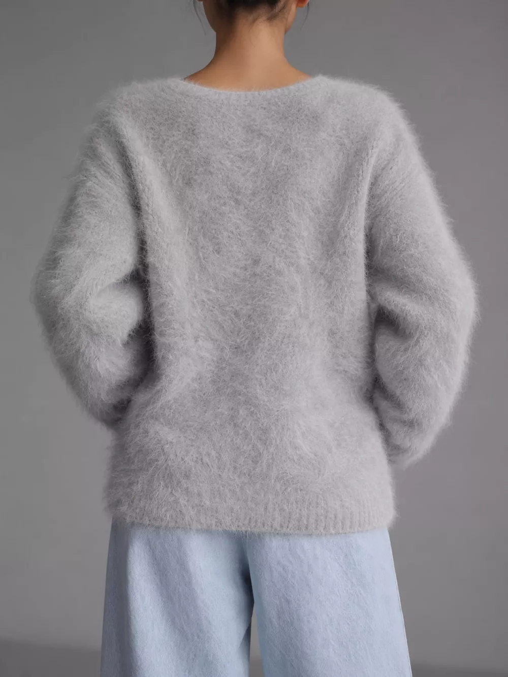 Fuzzy V-Neck Button-Down Cardigan, image 2