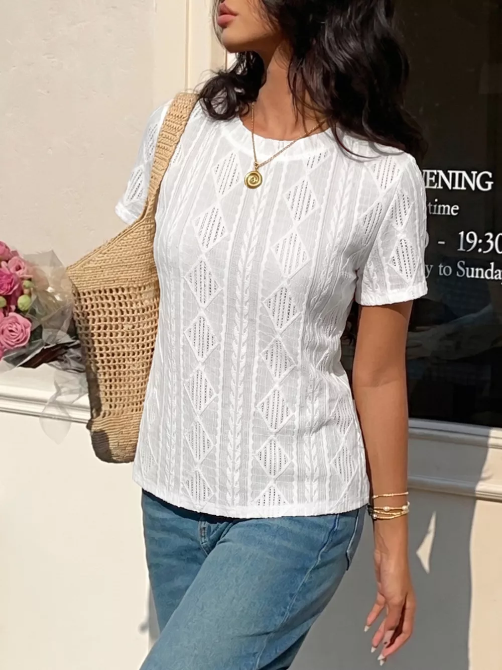 Textured Bow Back Knit T-Shirt, image 4