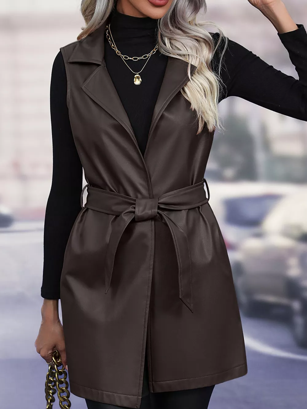 Tie Waist Longline Vest Coat