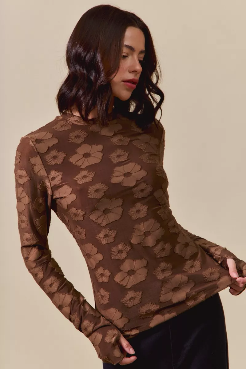 Stretched Jacquard Casual Tops with Thumb Opening, image 4