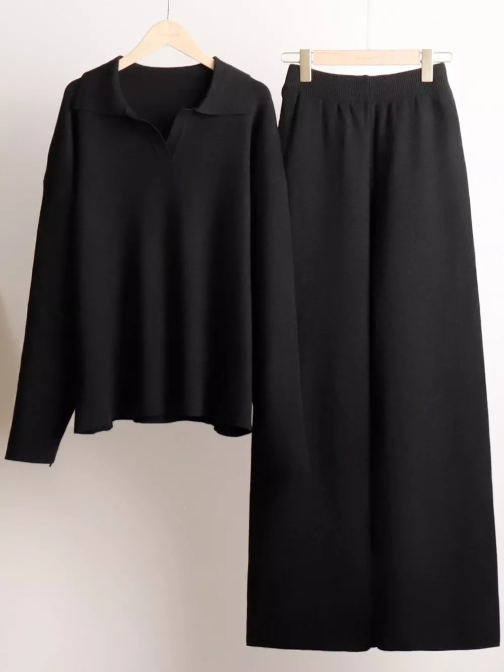 Polo Collar Top and Wide-Leg Pants Set, image 8