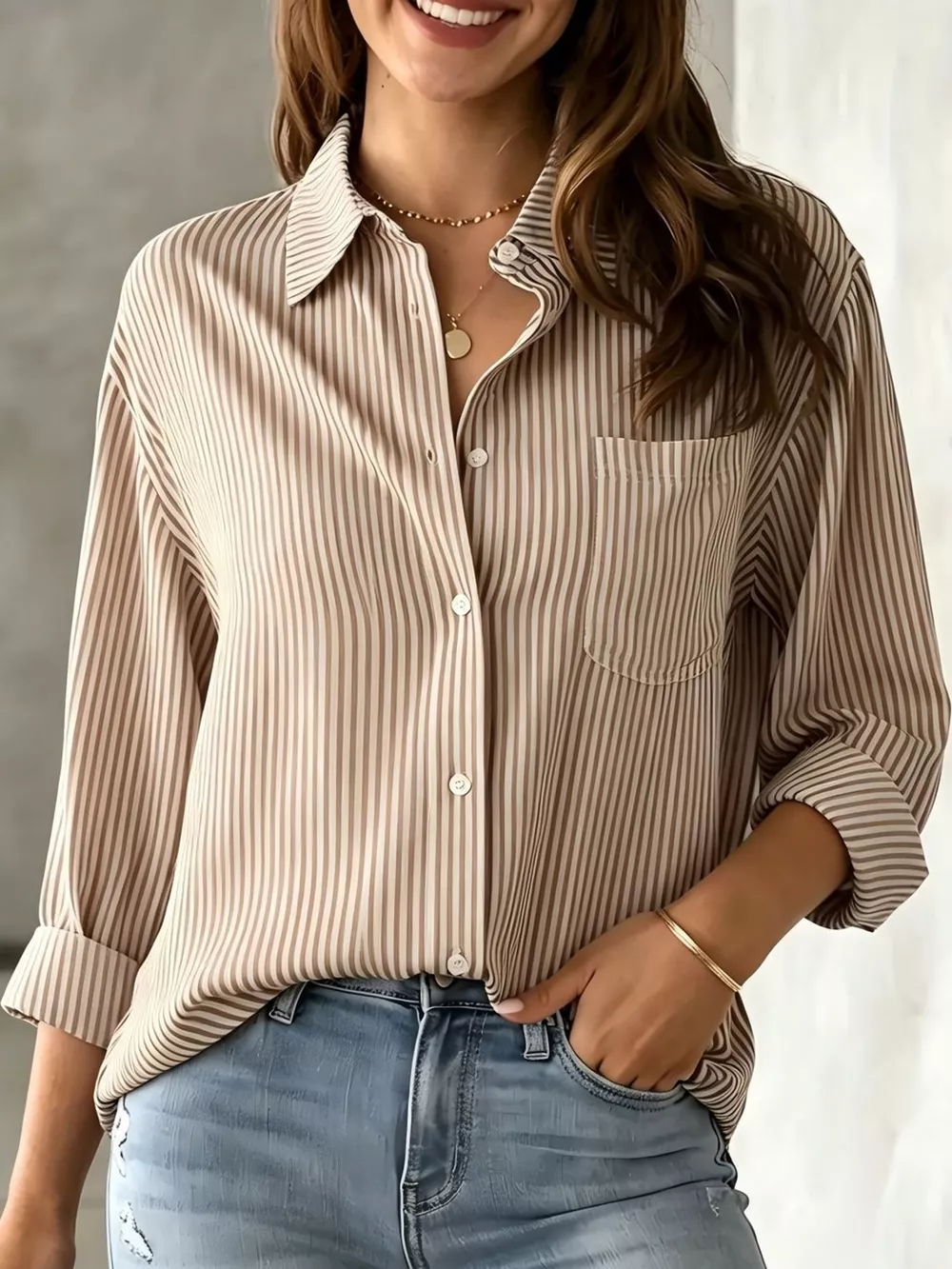 Full Size Striped Button-Down Long Sleeve Shirt Plus Size, image 38