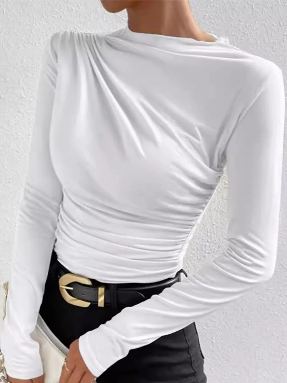 Ruched Long Sleeve Slim-Fit T-Shirt, image 11