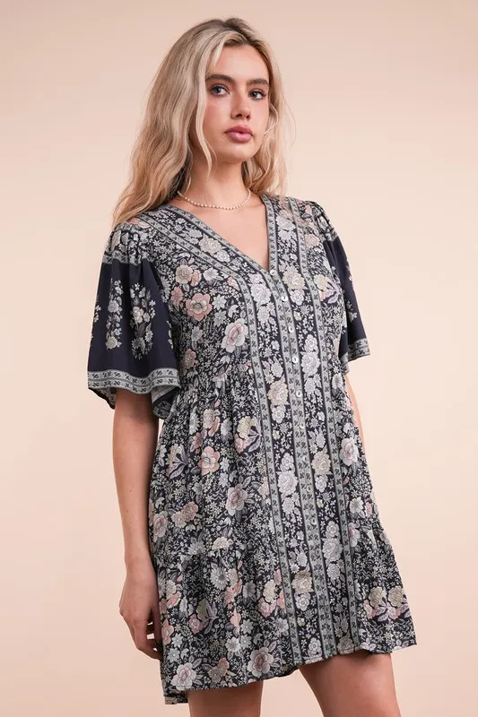 Shirring Detail Printed Woven Mini Dress, image 4