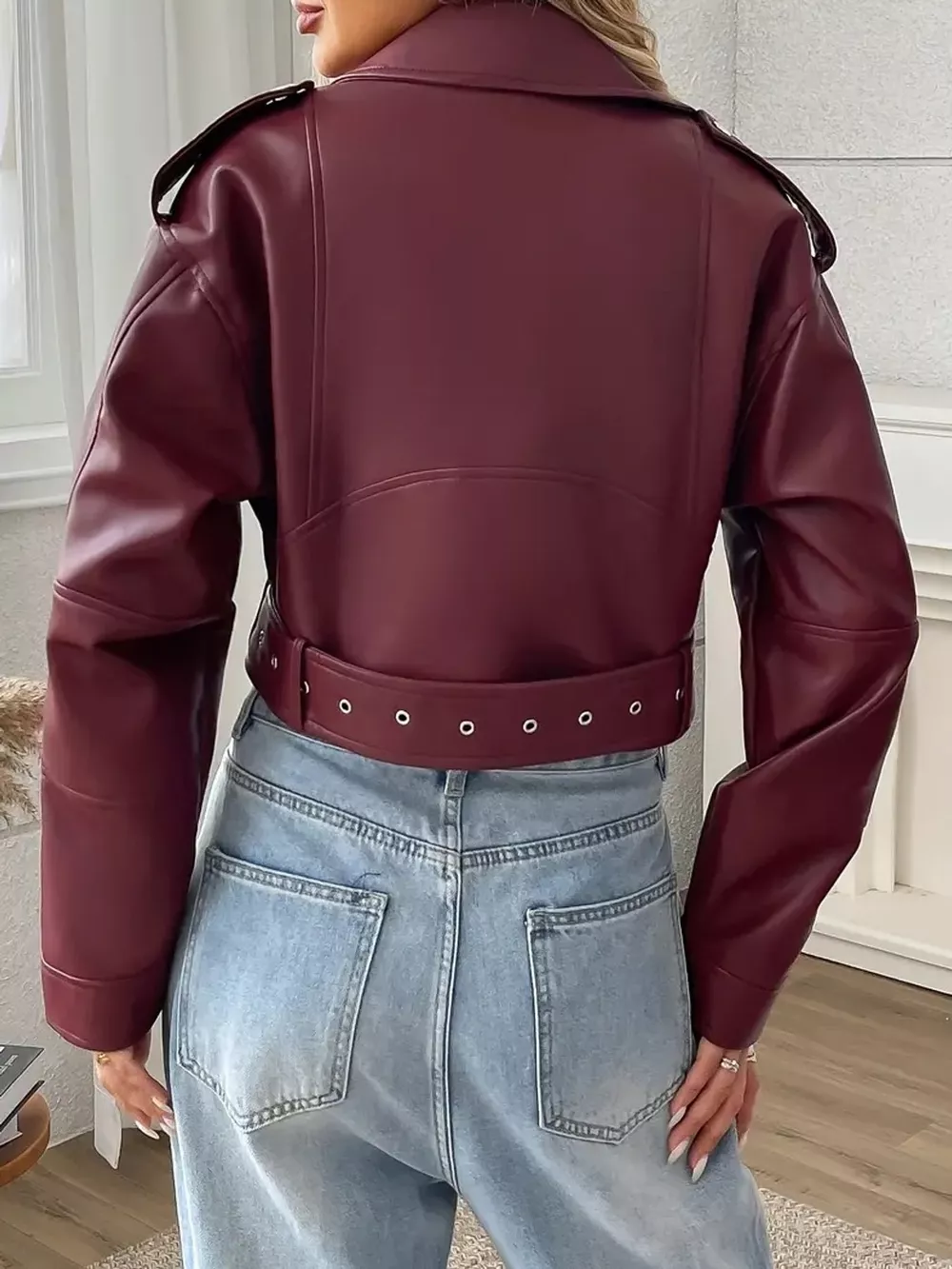 Full Size Faux Leather Zip Up Jacket Plus Size, image 9