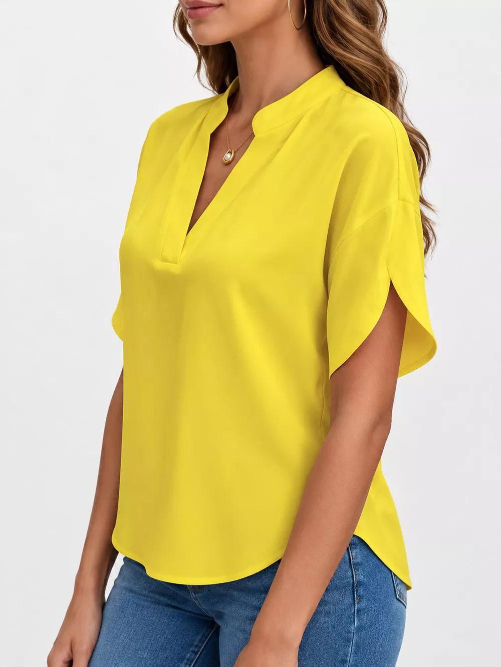 Notched Slit Short Sleeve Blouse, image 27