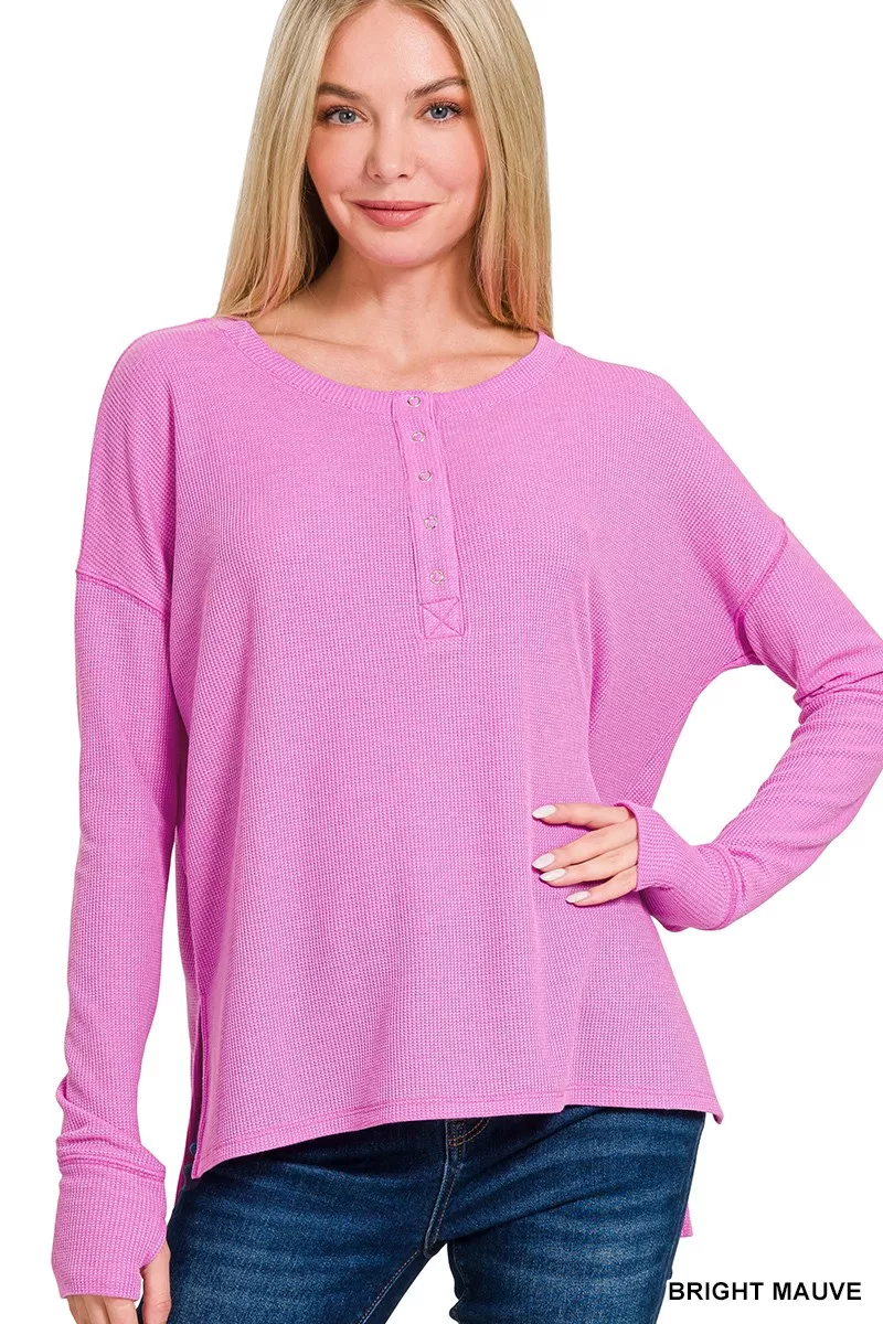 Waffle Thumb Hole Cuffs Henley Tee, image 2