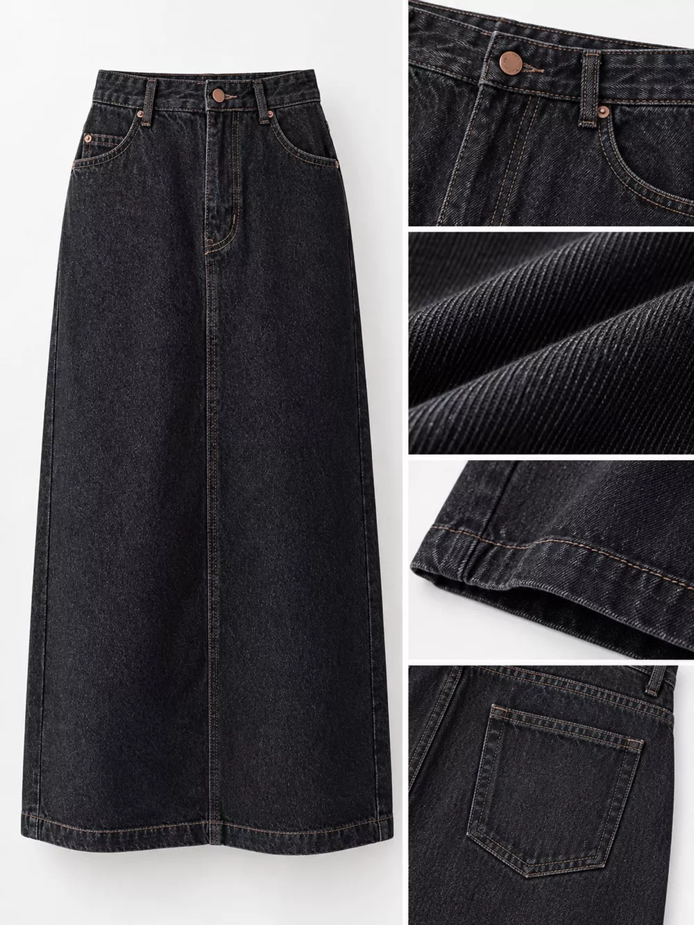 Full Size High-Waisted Vintage Wash Midi Denim Skirt Plus Size, image 5