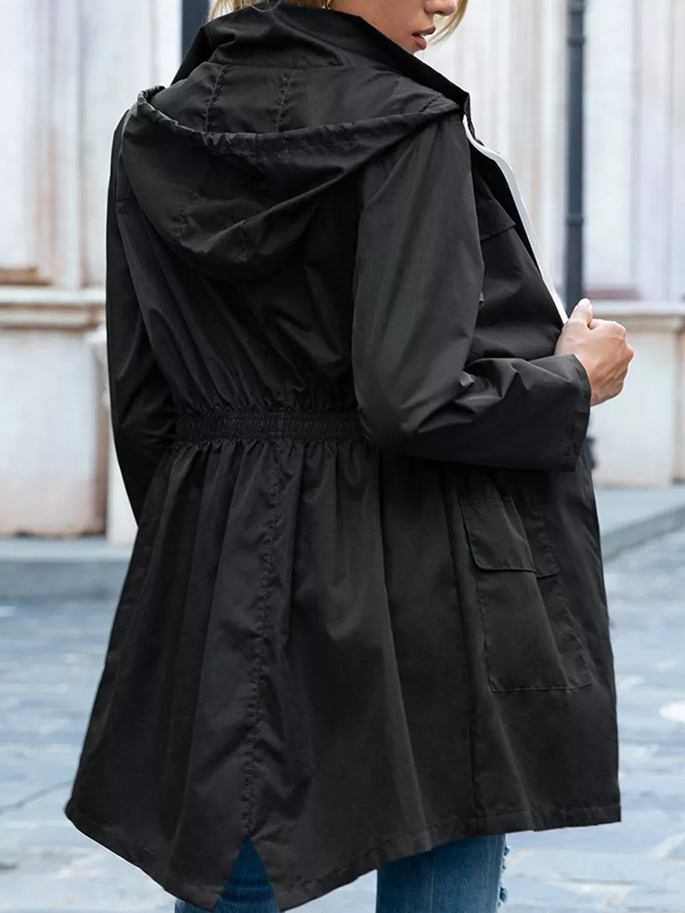 Zip Up Drawstring Waist Hooded Jacket, image 8