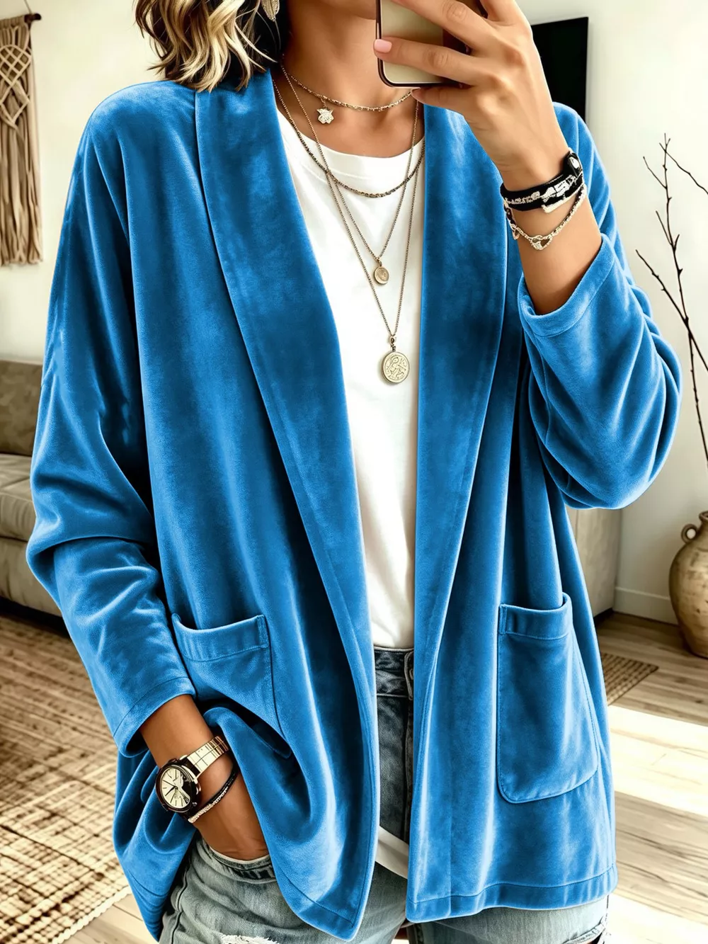 Full Size Velvet Open-Front Cardigan Plus Size, image 9