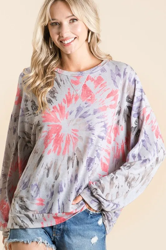 Tie Dye Print Terry Pull Over, image 3