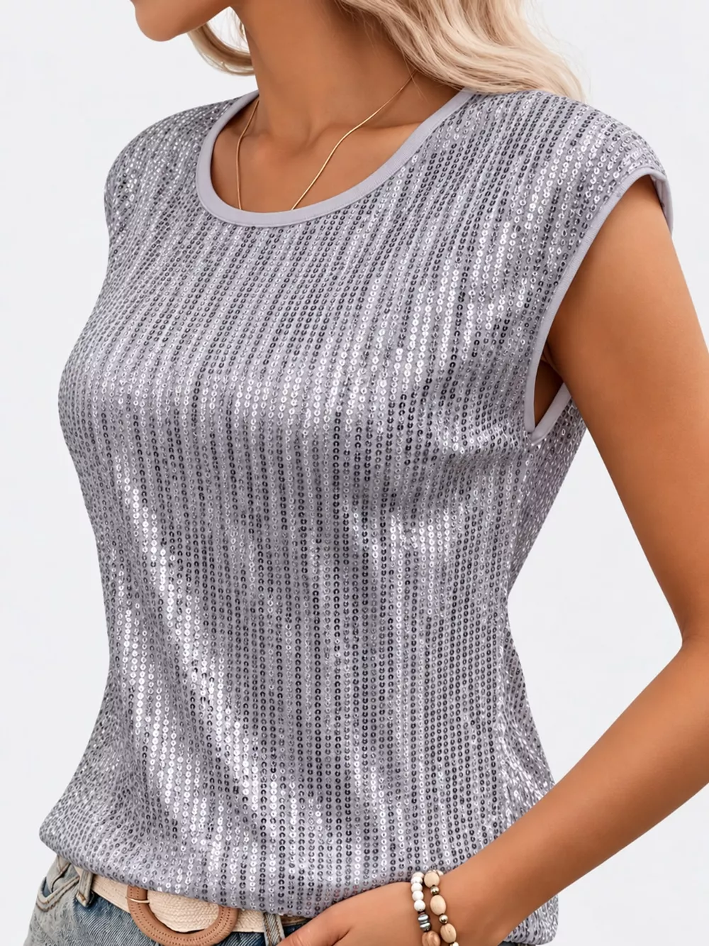 Sequin Round Neck Tank, image 8