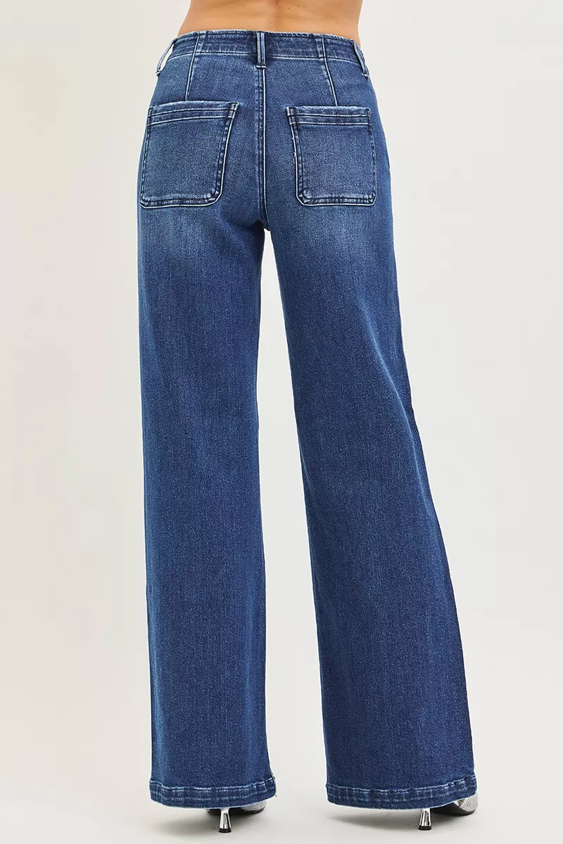 High Rise Wide Leg Slanted Pocket Jeans, image 3