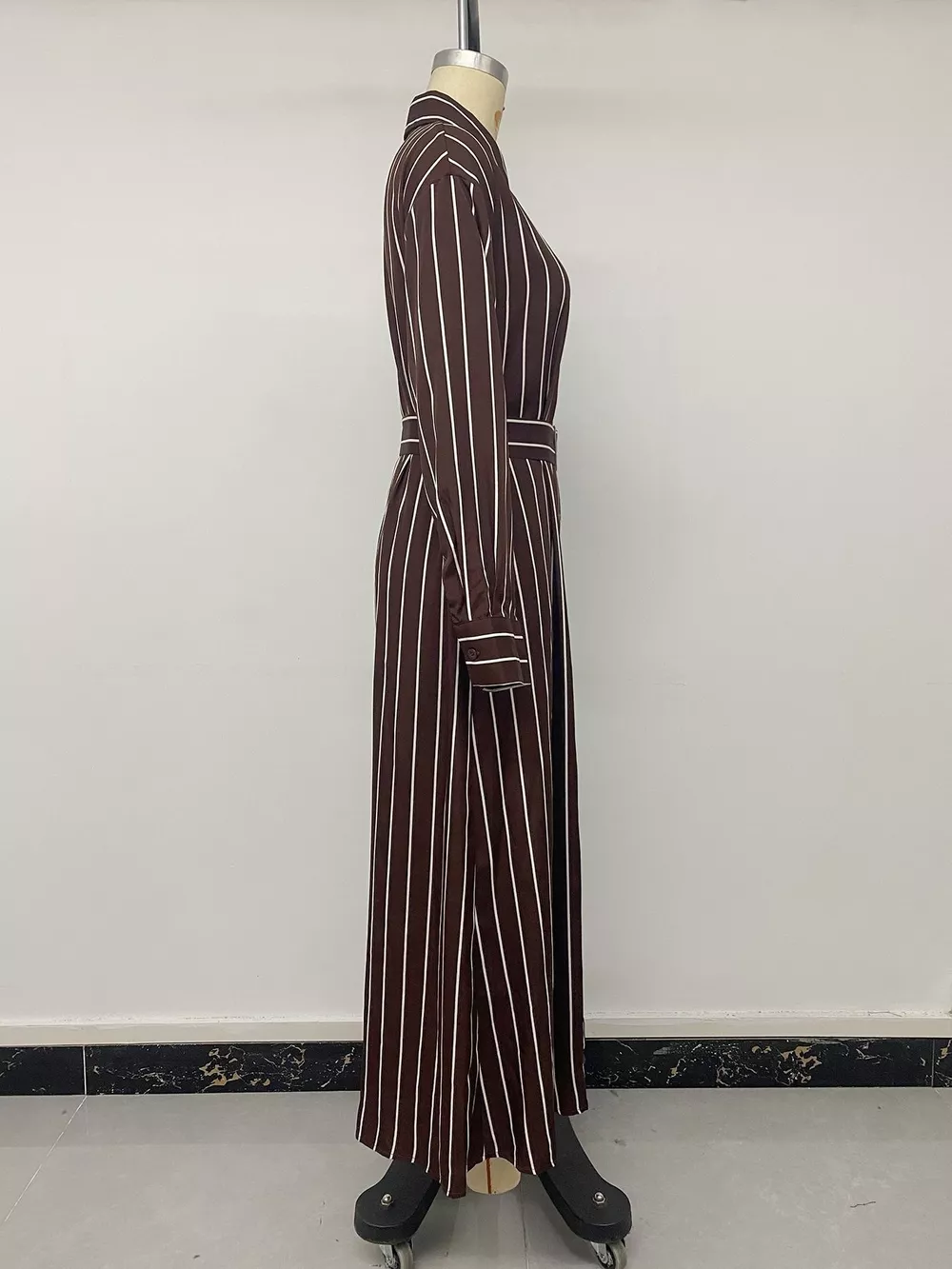 Striped Long Sleeve Belted Shirt Dress, image 7