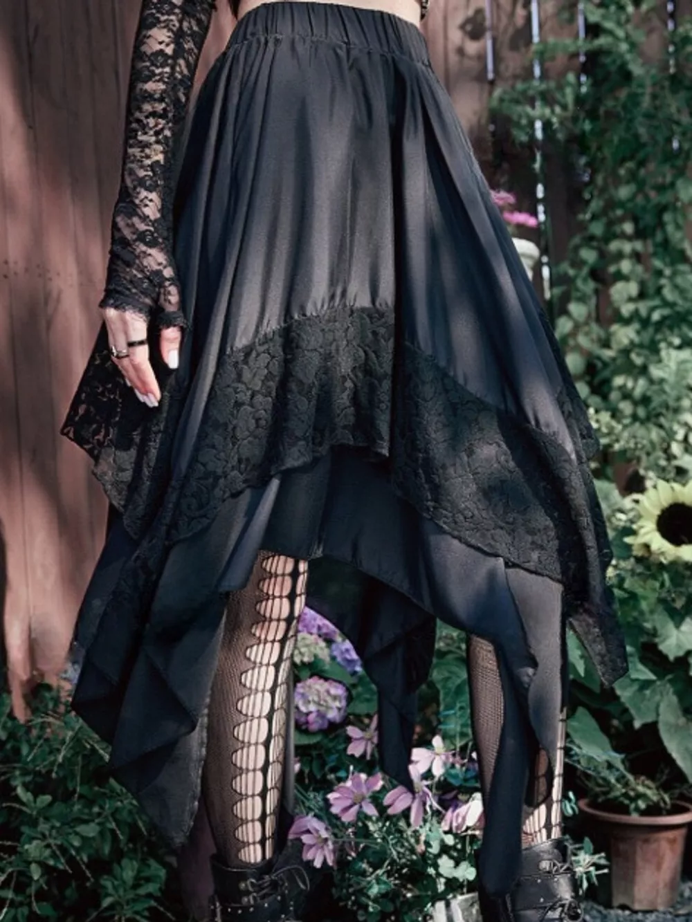 Full Size Asymmetrical Hem Lace Detail Skirt Plus Size, image 3