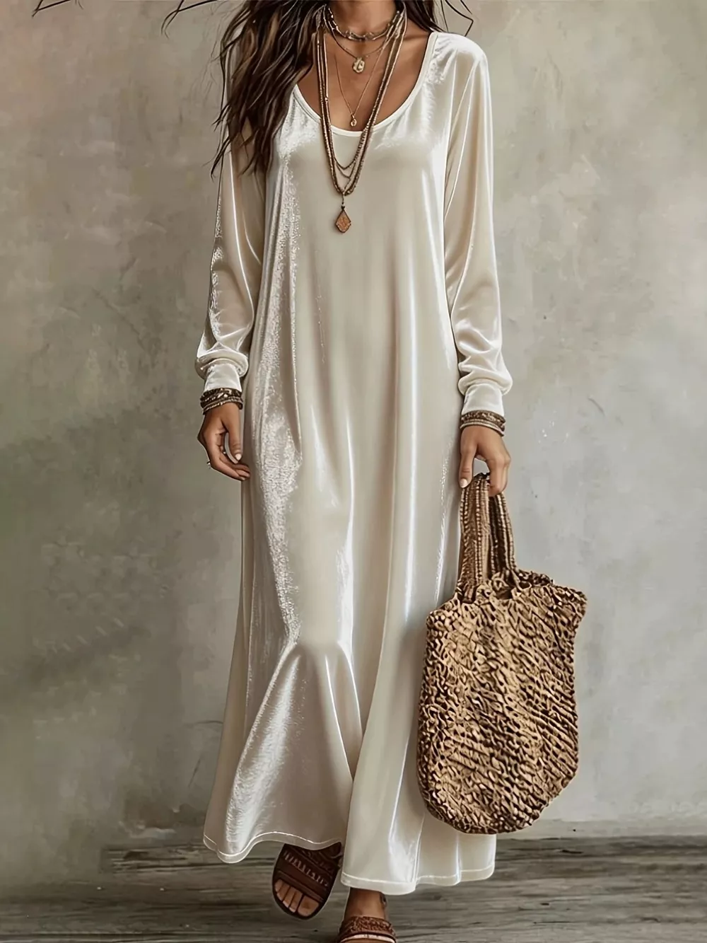 Velvet Long-Sleeve Maxi Dress, image 21