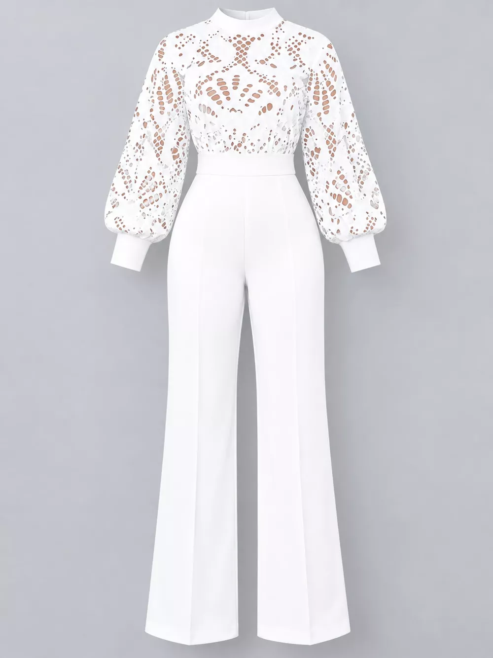 Full Size Lace Lantern Sleeve Flare Jumpsuit Plus Size, image 19