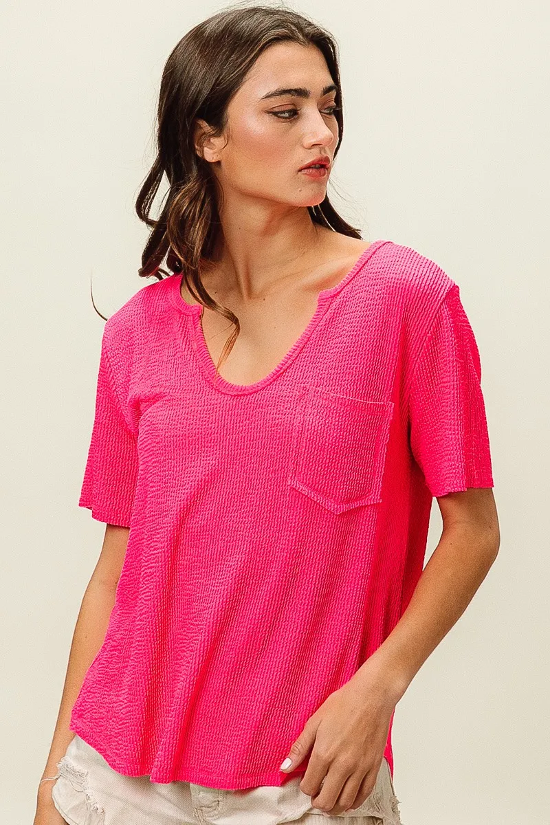 Waved Rib U Neck Top With Front Pocket, image 11