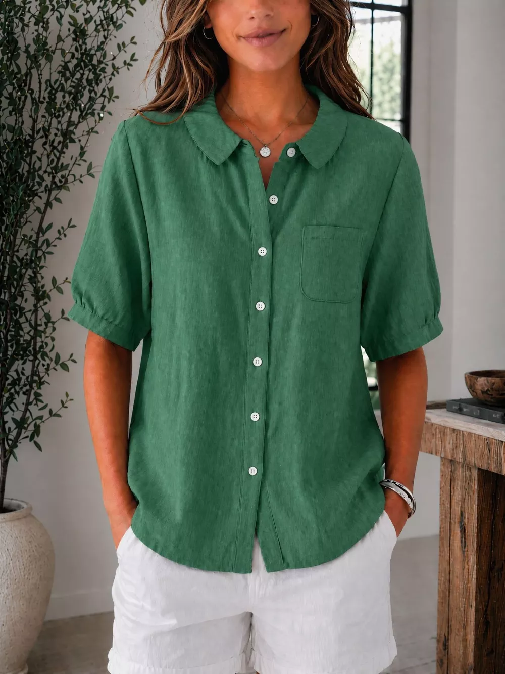 Full Size Button Up Short Sleeve Shirt Plus Size, image 7