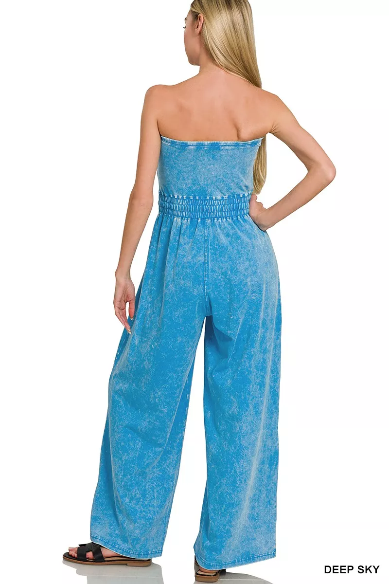 Acid Washed Strapless Tube Top Jumpsuit, image 3
