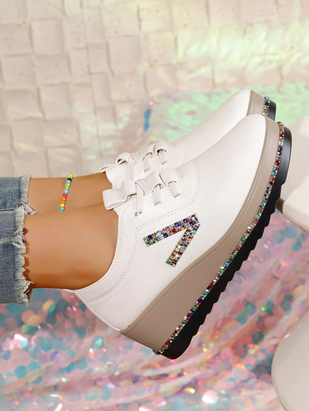 Rhinestone Decor Wedge Sneakers, image 2