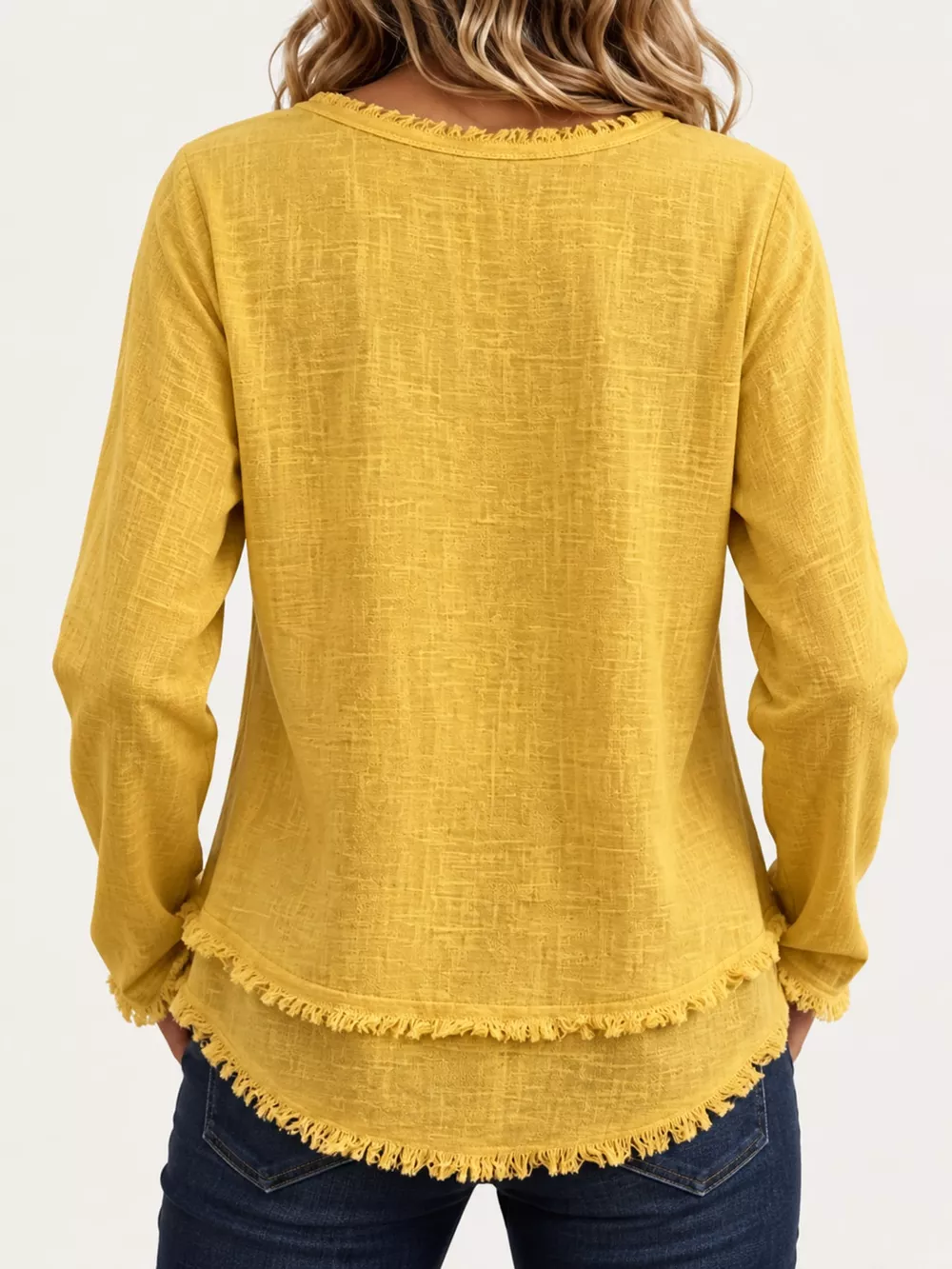 Full Size Frayed Hem V-Neck Blouse Plus Size, image 38