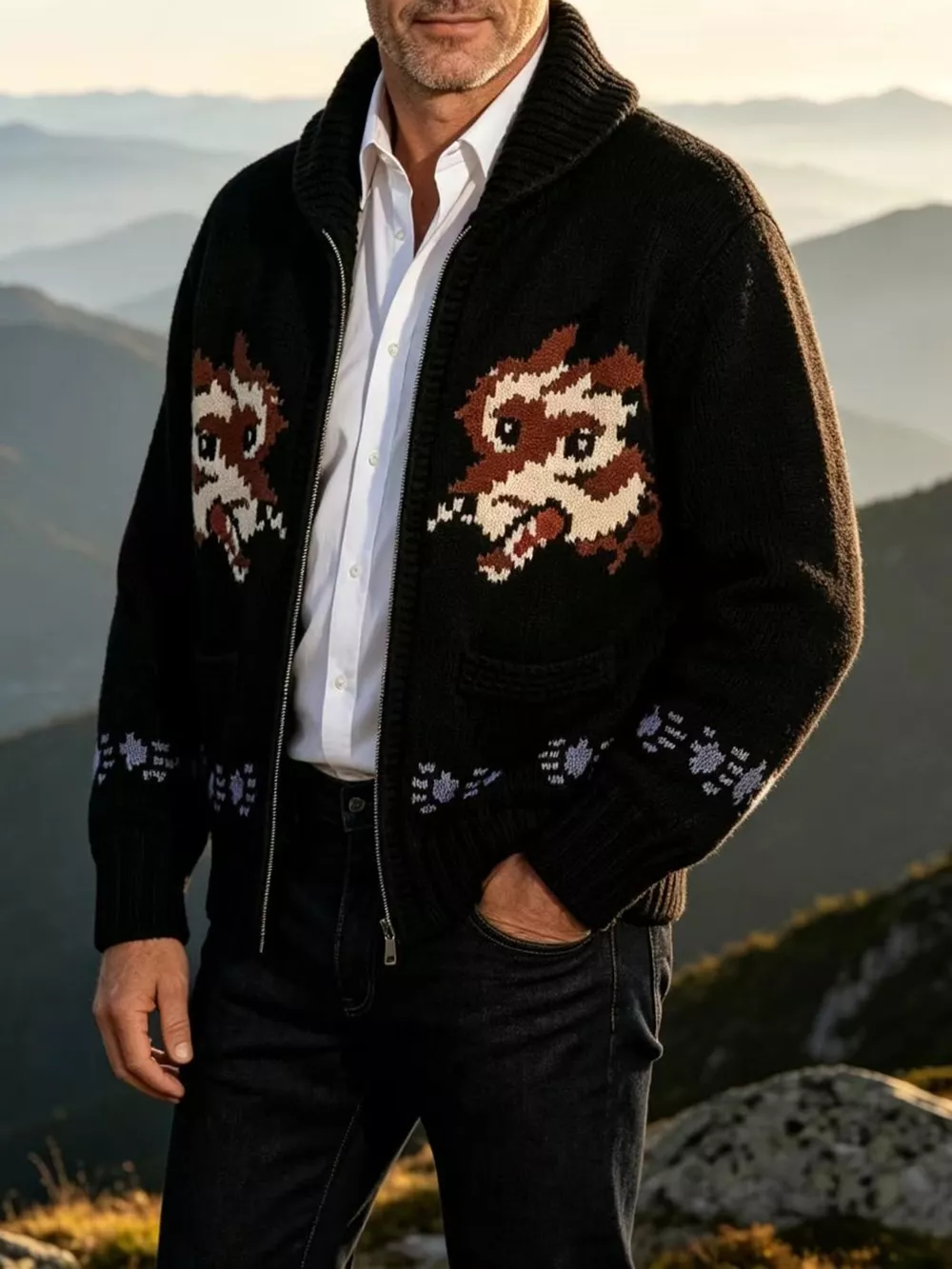 Men's Full Size Animal Chunky Knit Zip-Up Cardigan Plus Size, image 21
