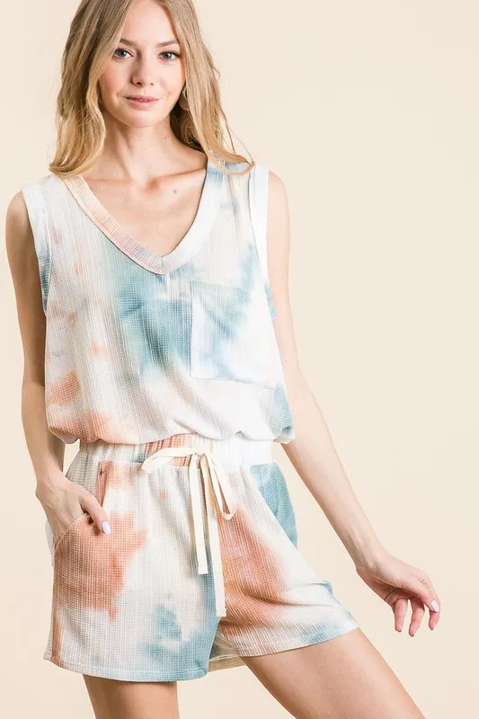 Tie Dye Textured Knit Top and Shorts Set, image 2