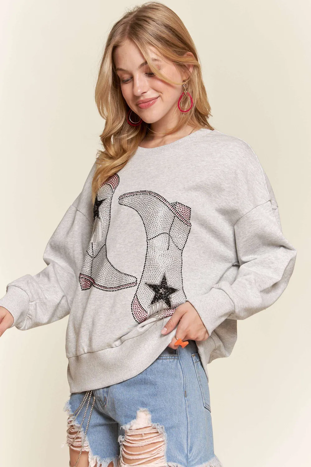 Rhinestone Accent Casual Sweatshirt, image 3