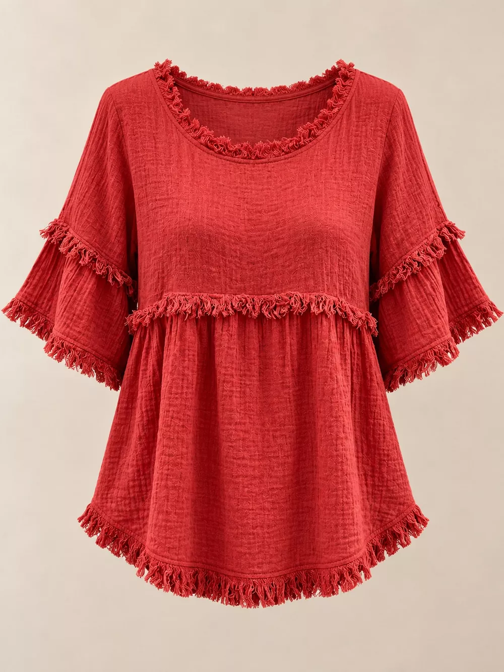 Full Size Frayed Edge Textured Blouse Plus Size, image 25